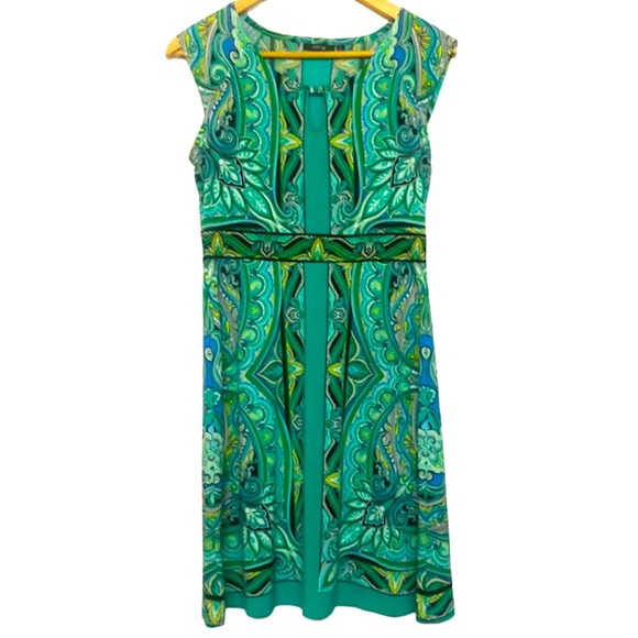 🌞 Apt. 9 green white yellow sleeveless retro midi dress size S - Picture 1 of 10